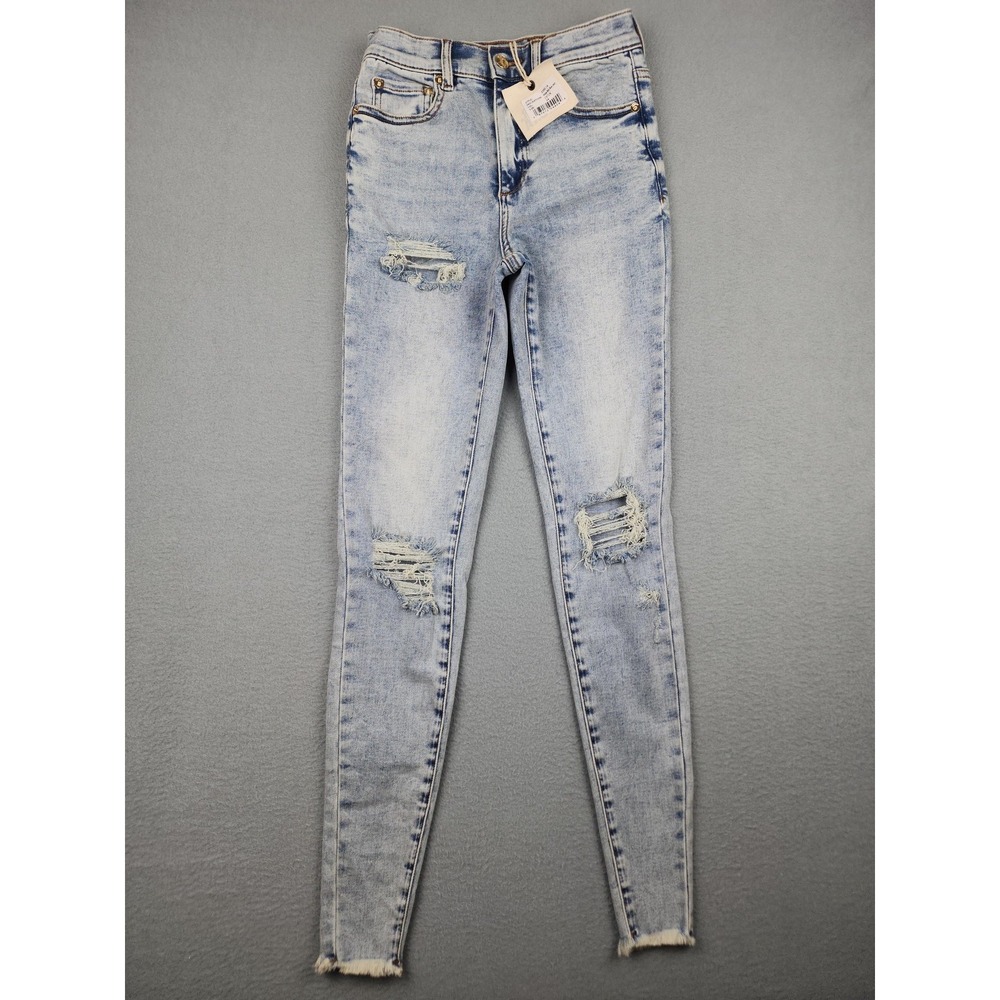 SER.O.YA Maya Jeans Womens 24 Blue Mid Rise Skinny Distressed Raw Hem Denim NWT